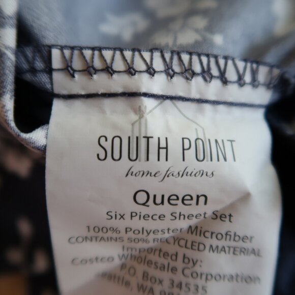 South Point Queen Size Navy & White Floral Pillowcase Pair - Picture 5 of 5